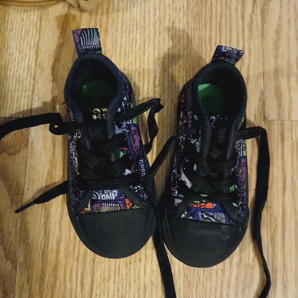 Natural Steps Black and Green Kids Sneakers